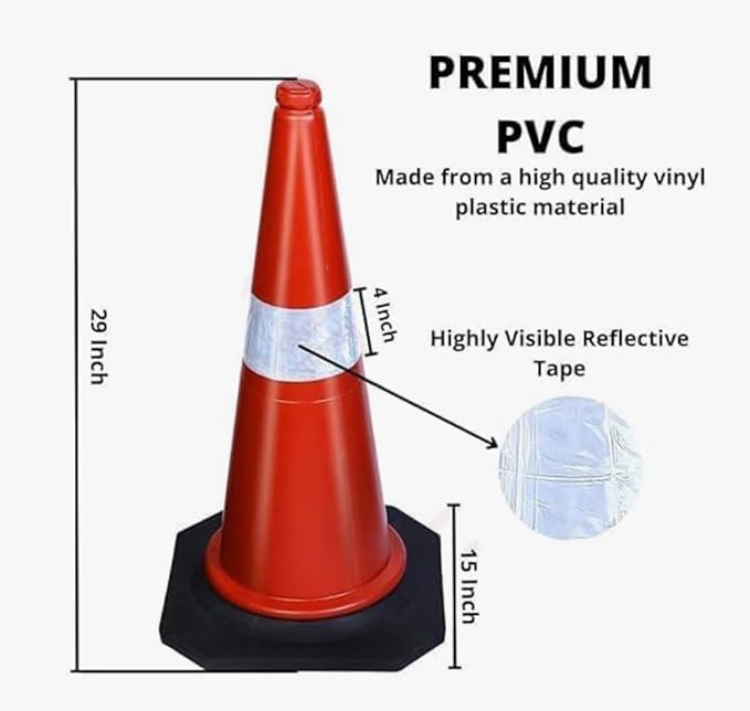 BOMBAY SAFETY Road Traffic Cone with Reflective Strips Social Distancing Safety Cones/Dividers Light Weight Traffic Safety Cone Road Safety Cone Red Color (Pack of 4)