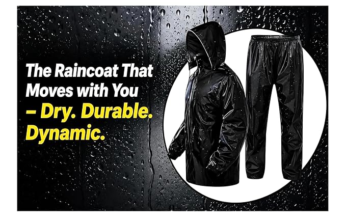 Rain Jacket & Pant Set | Waterproof Outdoor Protective Wear | Adjustable Elastic Waist, Full Zipper with Storm Flap, Hook-and-Loop Closure, Hooded Design, Outdoor Protective Wear
