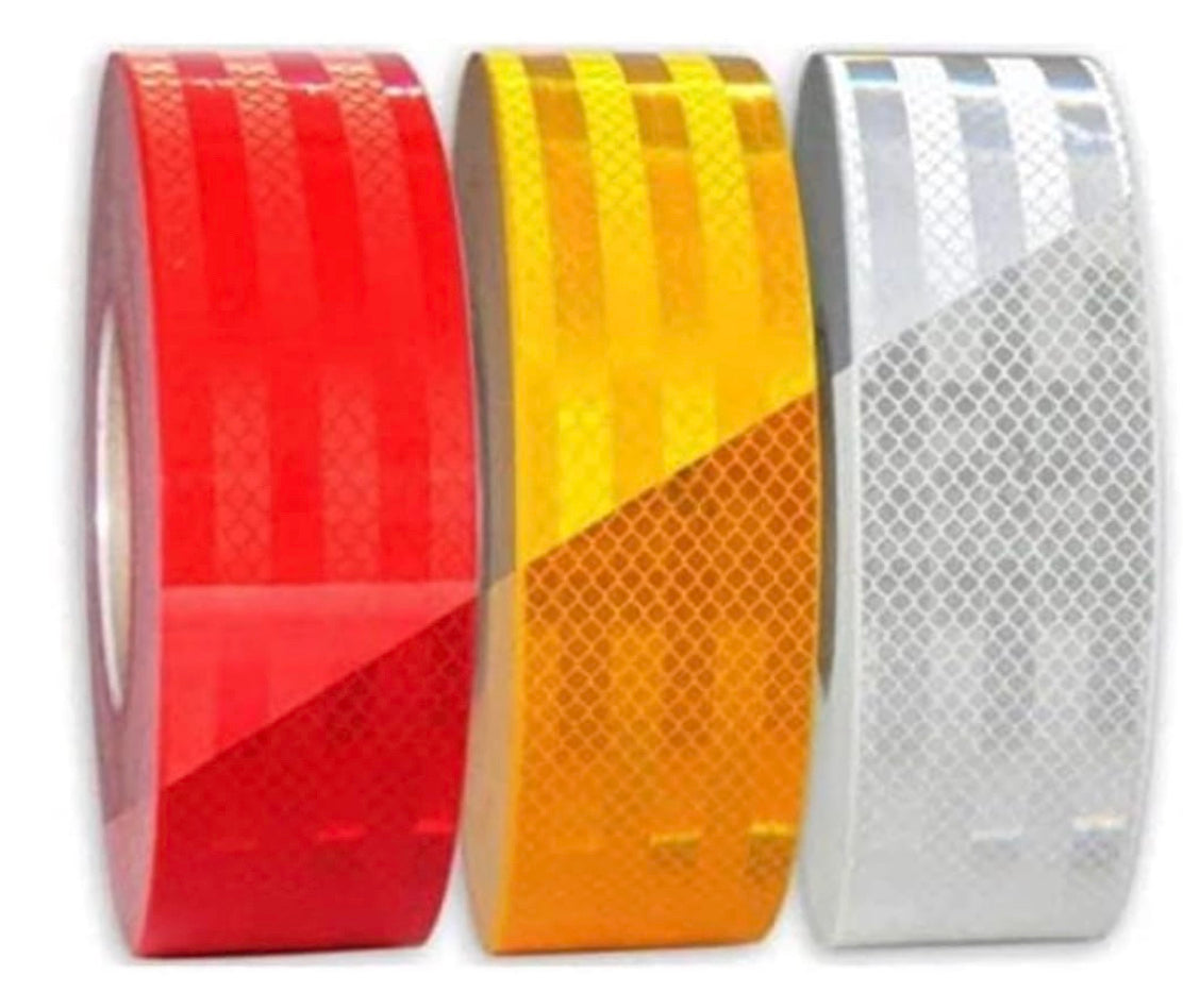 High-Visibility Reflective Tape Set of 3| 2-Inch wide | Red, White & Yellow | Safety Radium Tape for Enhanced Nighttime Visibility & Road Safety (15 METER)