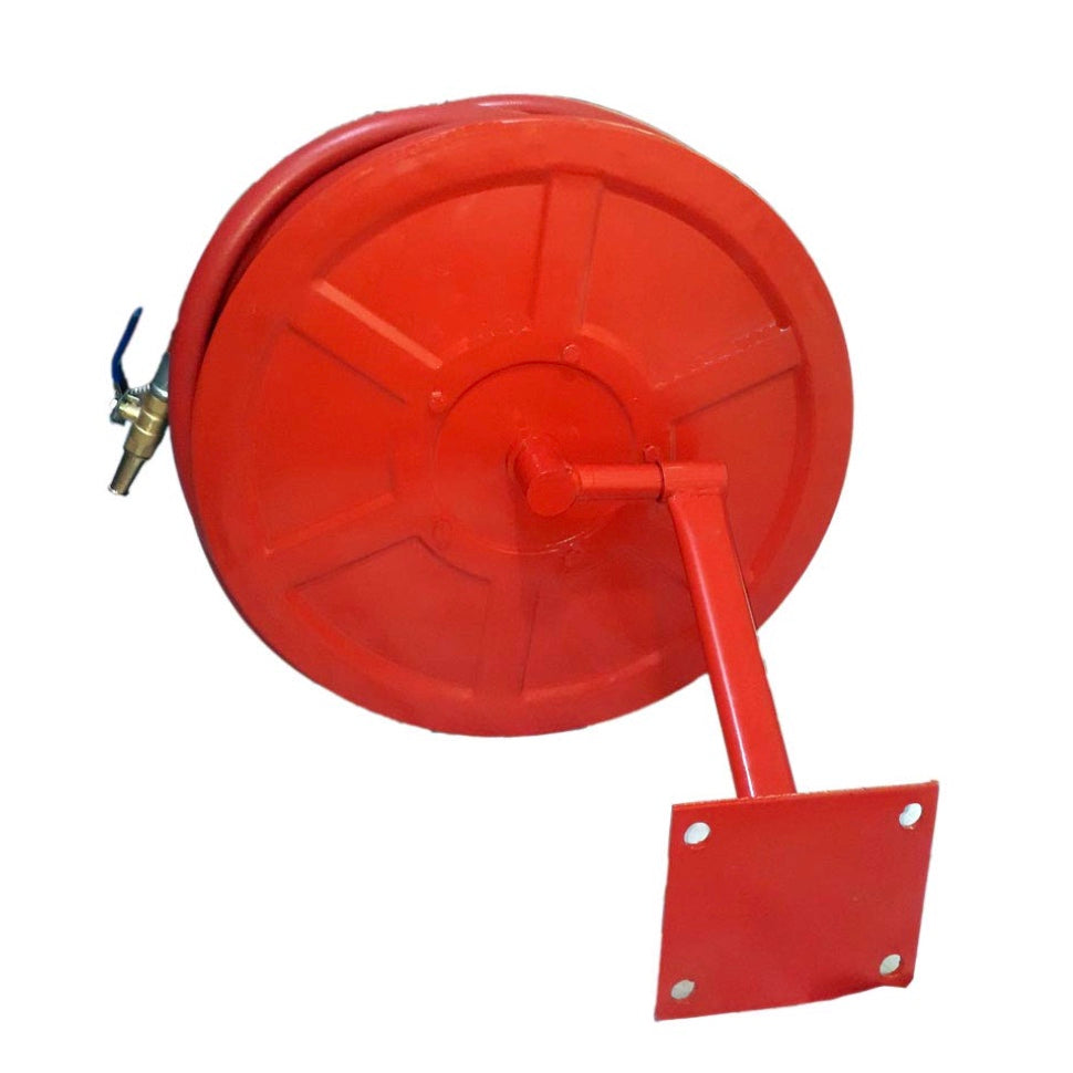 CHANDOKS Mild Steel First Aid Hose Reel Drum with 30 mtr Pipe and Nozzle (Red)
