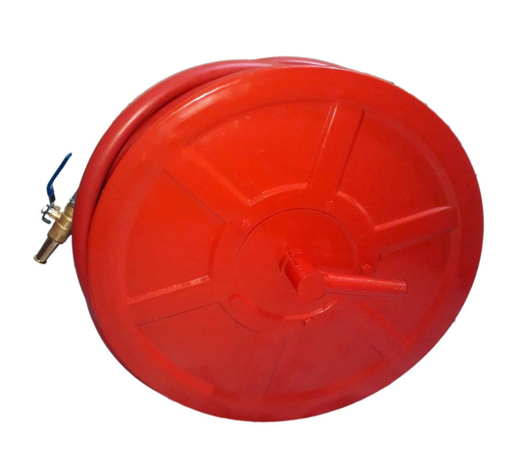Chandoks Mild Steel First Aid Hose Reel Drum with 30 mtr Pipe and Nozzle (Red)