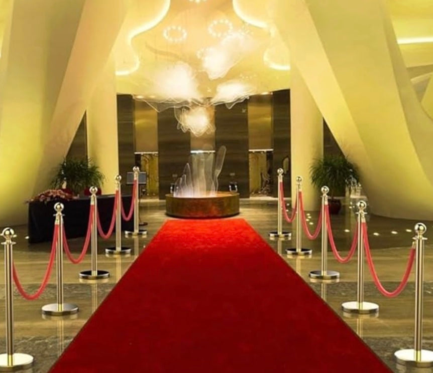 Red Velvet, 5Ft 2" Thick Stanchion Queue Barrier Velvet Rope, Crowd Control Barrier Hooks for Ball Top Stanchions (1 Pc, Gold Hooks)