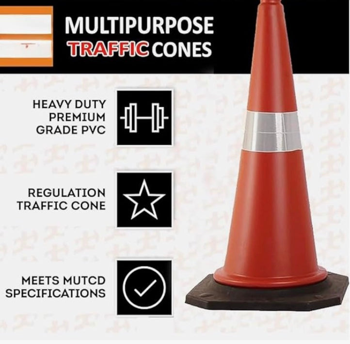 Road Traffic Cone with Reflective Strips Social Distancing Safety Cones/Dividers Light Weight Traffic Safety Cone Road Safety Cone Red Color (Pack of 4)