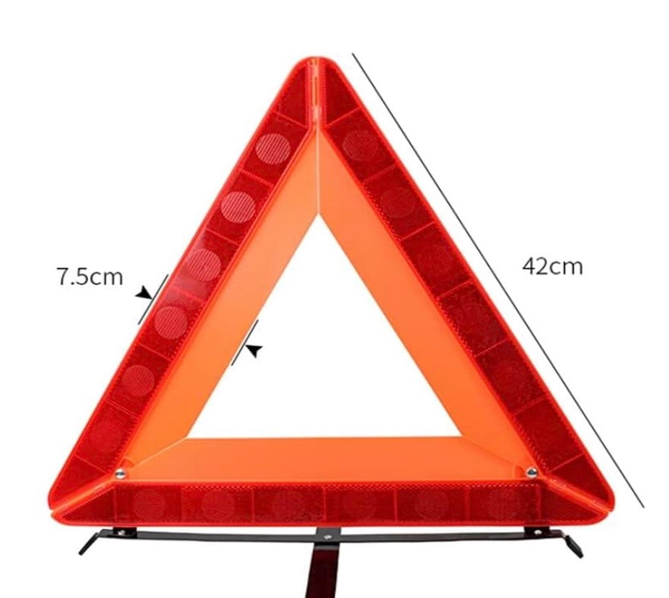 Emergency Warning Triangle, Reflective Safety Roadside Warning Sign, Red, Foldable, 42cm, with Metal Stand