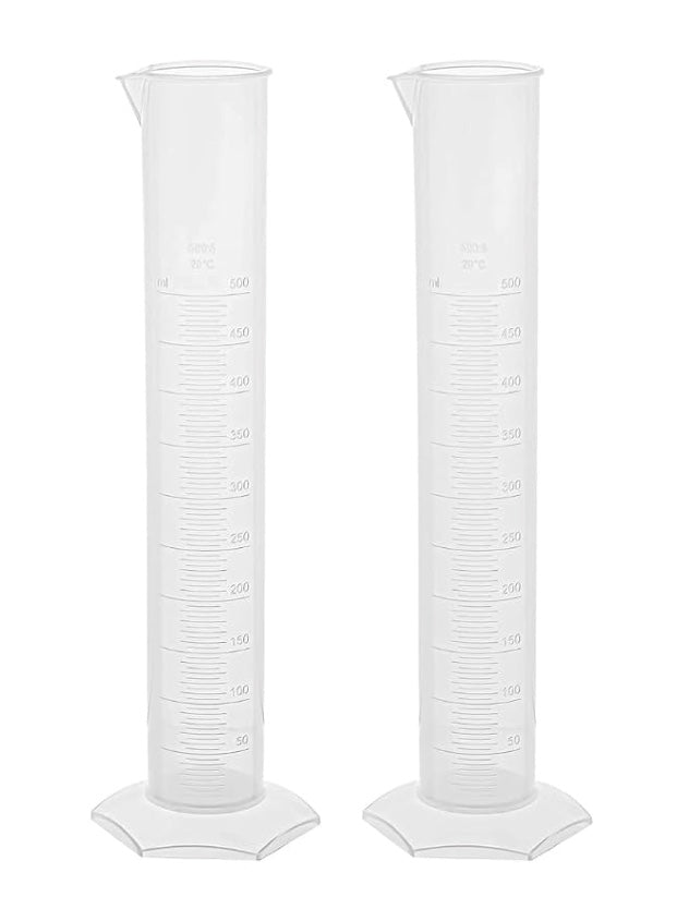 500 ml Plastic Measuring Cylinder with Graduation Markings, Translucent & Pour-Out, Reusable Quality Glass Capacity (Pack of 2)