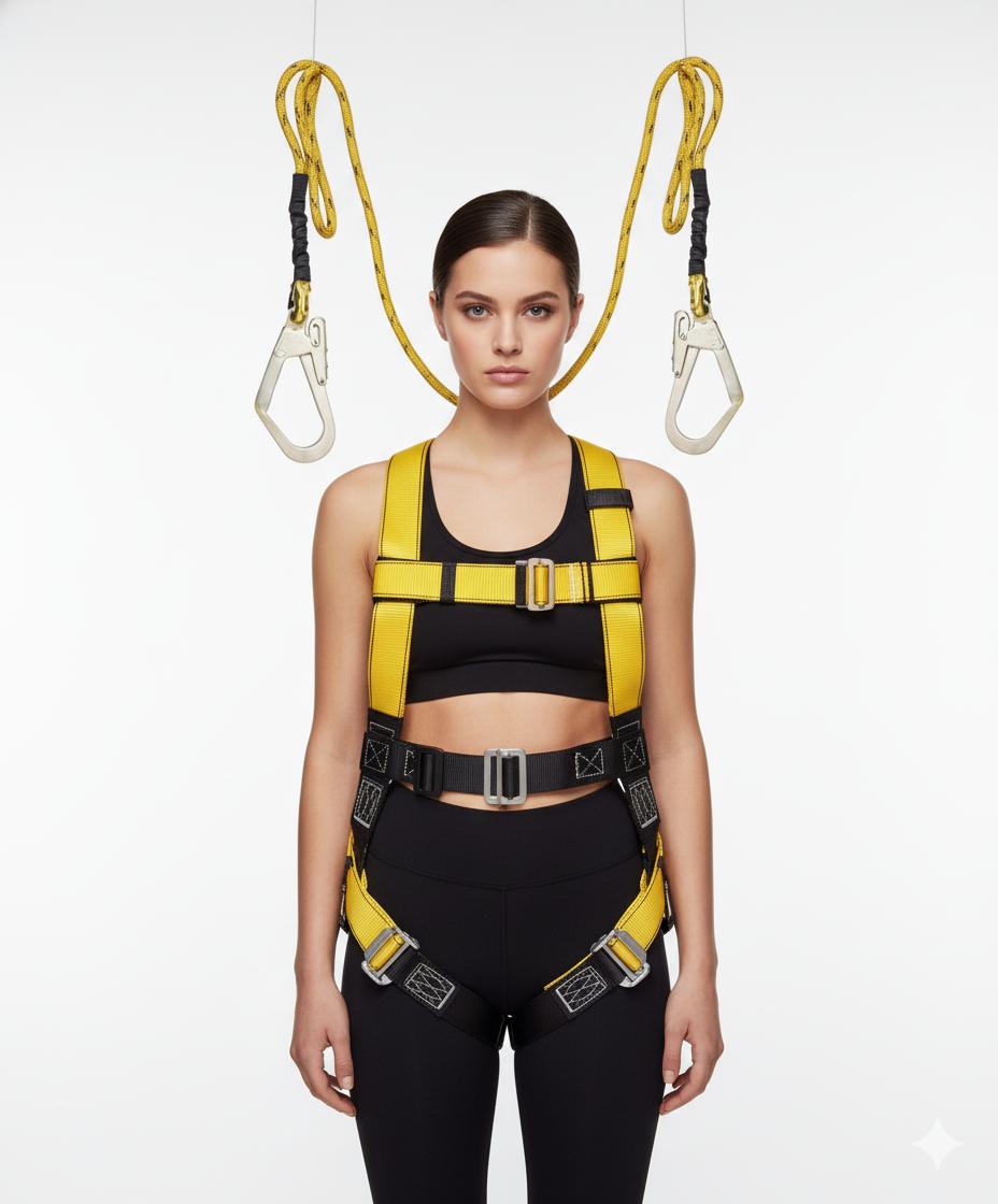 Altiguard Safety Harness Belt for Height Workers with Dual Hooks | Free Size, Full Body Harness, Braided Rope Lanyard, Carabiner Hooks, Fall Protection