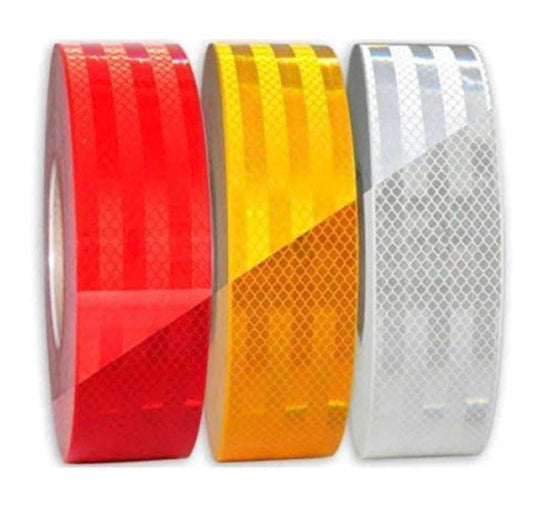BOMBAY MS 2 MTR (EACH) X 2 INCH WIDTH Radium Reflective Warning Tape Waterproof For Multipurpose Uses Sticker High Intensity Conspicuity Red, Yellow & White
