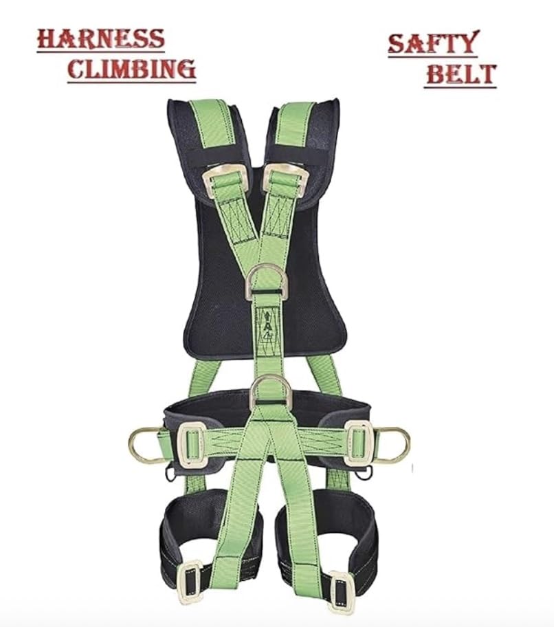 Chandoks Full Body Safety Harness, Black Green/Yellow, Industrial Grade Padded Construction Belt with Adjustable Straps, ISI Marked, Free Size, for Professional Workers