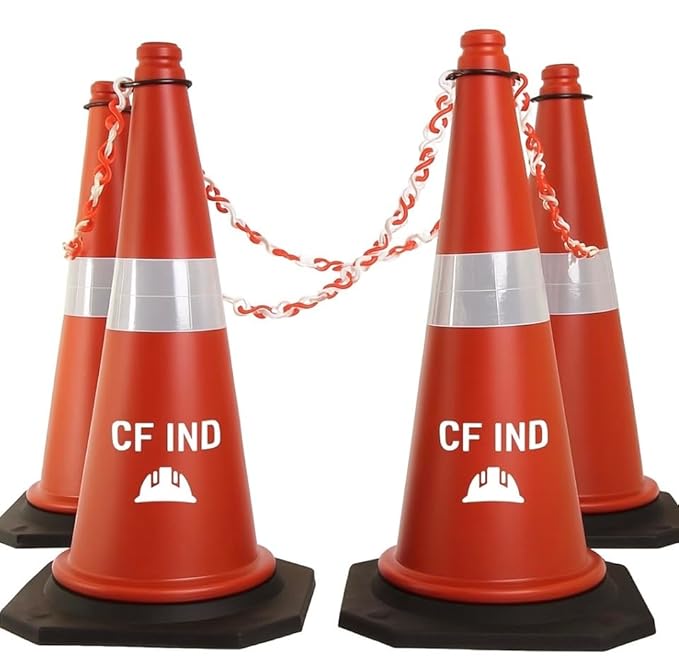 BOMBAY SAFETY Road Traffic Cone with Reflective Strips Social Distancing Safety Cones/Dividers Light Weight Traffic Safety Cone Road Safety Cone Red Color (Pack of 4)