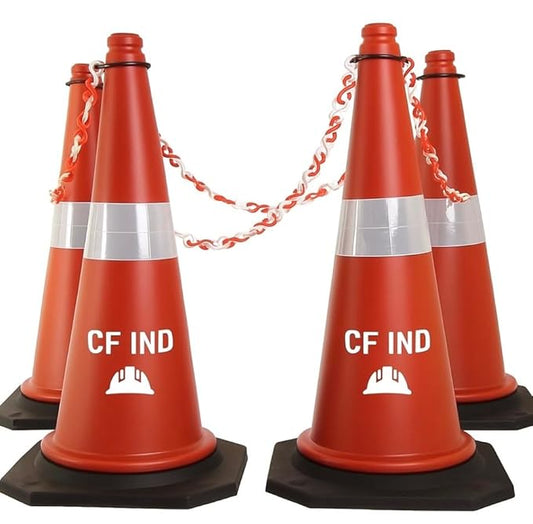 BOMBAY SAFETY Road Traffic Cone with Reflective Strips Social Distancing Safety Cones/Dividers Light Weight Traffic Safety Cone Road Safety Cone Red Color (Pack of 4)