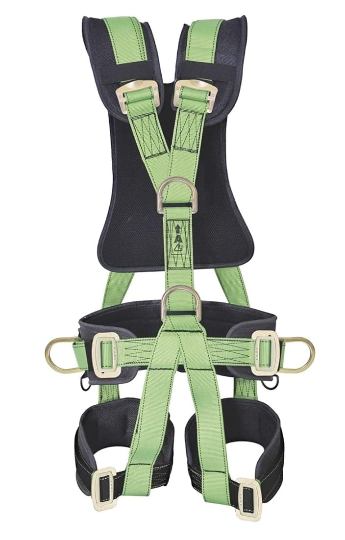 Chandoks Full Body Safety Harness, Black Green/Yellow, Industrial Grade Padded Construction Belt with Adjustable Straps, ISI Marked, Free Size, for Professional Workers