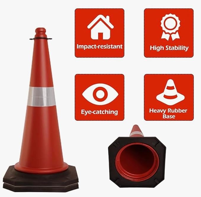 BOMBAY SAFETY Road Traffic Cone with Reflective Strips Social Distancing Safety Cones/Dividers Light Weight Traffic Safety Cone Road Safety Cone Red Color (Pack of 4)