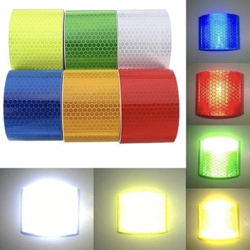 BOMBAY MS 2 MTR (EACH) X 2 INCH WIDTH Radium Reflective Warning Tape Waterproof For Multipurpose Uses Sticker High Intensity Conspicuity Red, Yellow & White