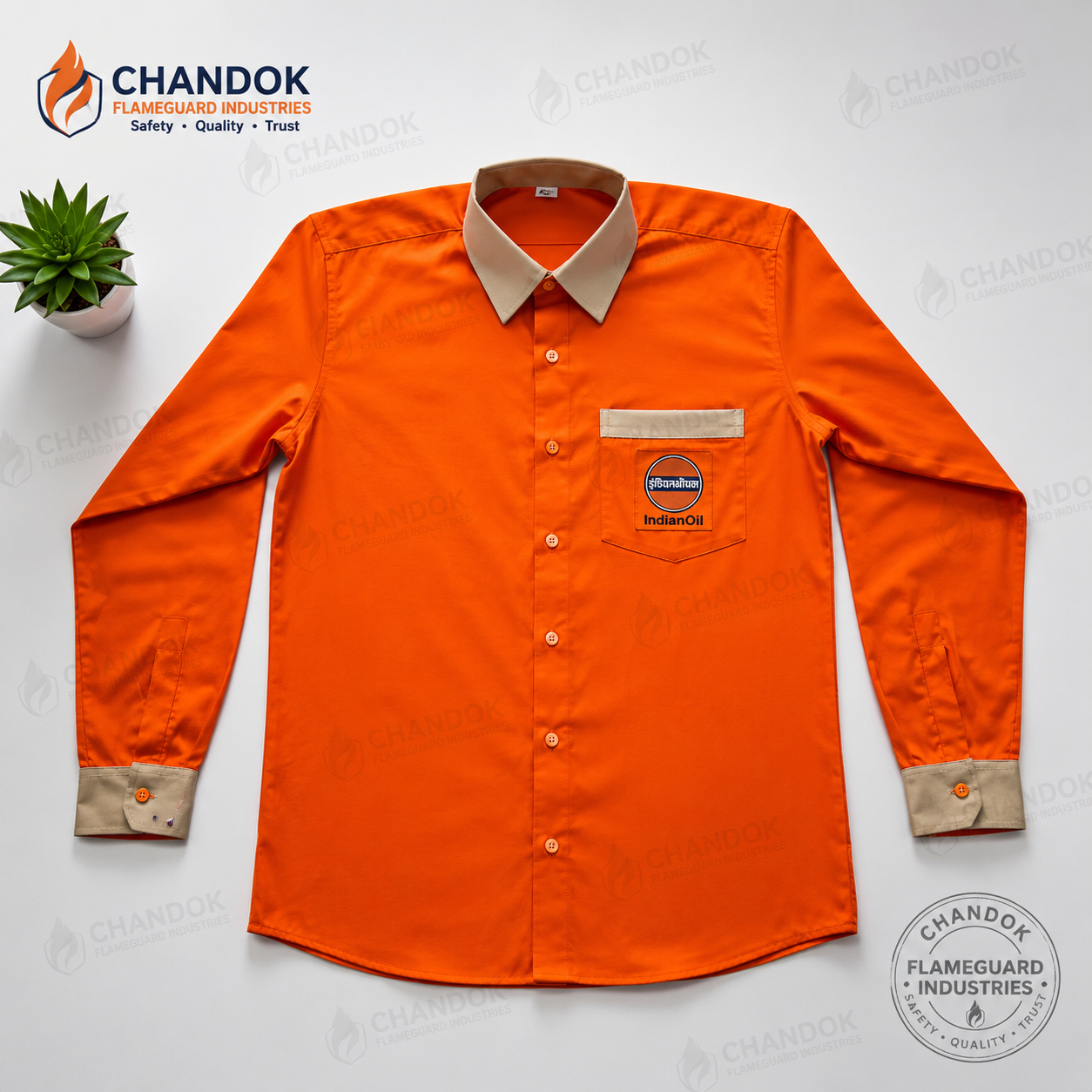 IOCL Petrol Pump Uniform Orange Full Sleeve Shirt | Premium Industrial Workwear | Petrol Pump Staff Uniform | Comfortable Duty Shirt