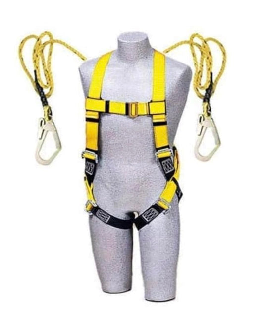Cfi Professional Safety Harness with Double Lanyard, Yellow, Full Body Fall Protection Equipment for Construction, Climbing, Working at Height, Safety Belt