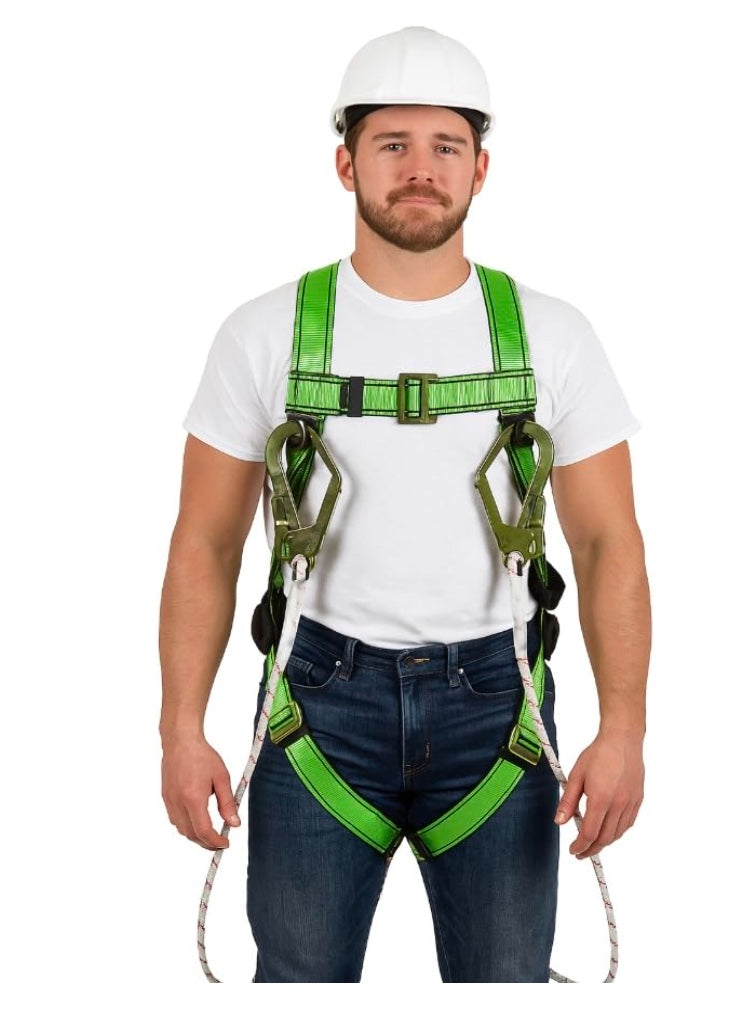 CF IND Full Body Safety Harness, Industrial Fall Protection Equipment with Double Rope and Hooks, Heavy-Duty Construction Safety Belt, Height Work PPE Kit
