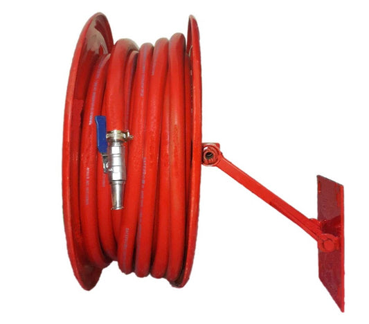 CHANDOKS Mild Steel First Aid Hose Reel Drum with 30 mtr Pipe and Nozzle (Red)