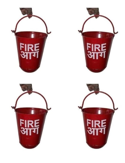 CHANDOKS FLAMEGUARD Fire Bucket Alloy Steel Iron Safety Fire Bucket for Fireplace Burning Wood Indoor Outdoor Ashes Carrier Container 9L Red (Pack of 4)