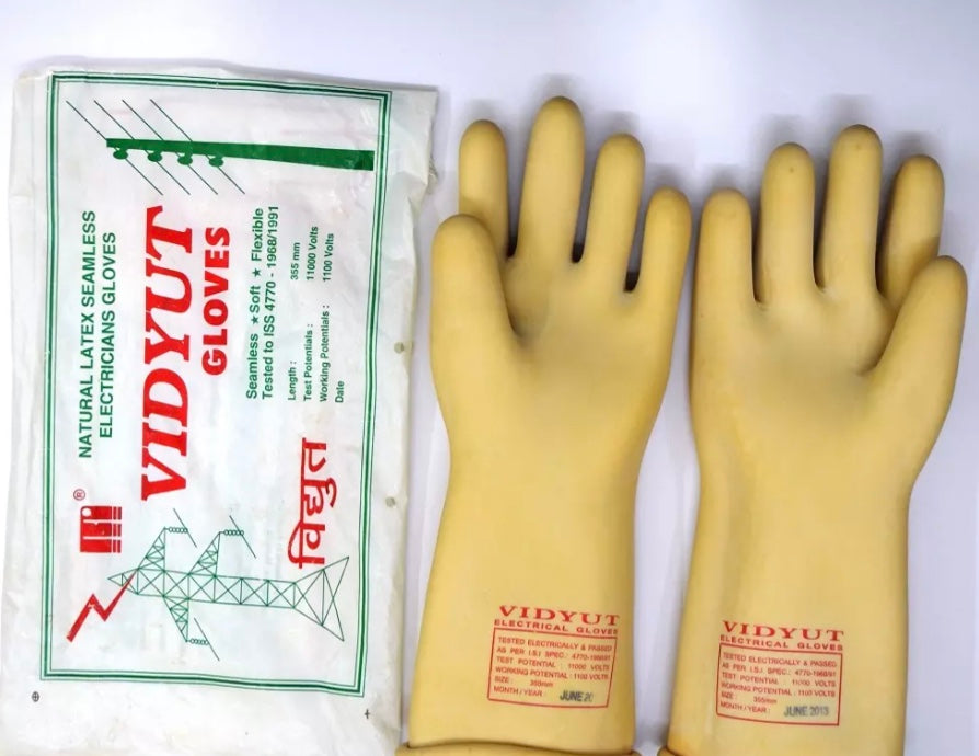Electrician Rubber Safety Gloves | ISI Certified Electrical Insulating Gloves | 11kV & 33kV High Voltage Protection | Lineman Safety Gloves