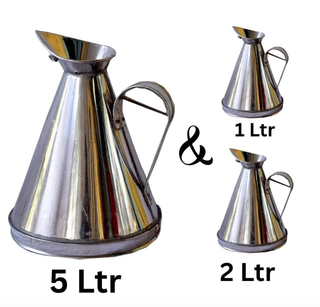 Oil Measure GI Steel Container Combo | 1L, 2L & 5L Galvanized Iron Measuring Cans | Heavy Duty Fuel & Oil Measuring Set for Petrol Pump & Industrial Use