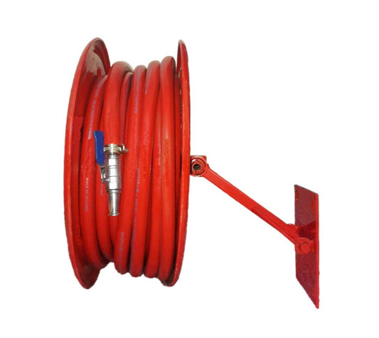 Chandoks Mild Steel First Aid Hose Reel Drum with 30 mtr Pipe and Nozzle (Red)