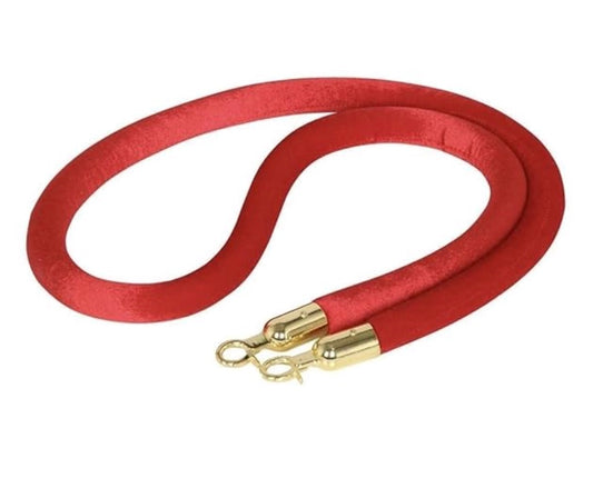 Red Velvet, 5Ft 2" Thick Stanchion Queue Barrier Velvet Rope, Crowd Control Barrier Hooks for Ball Top Stanchions (1 Pc, Gold Hooks)