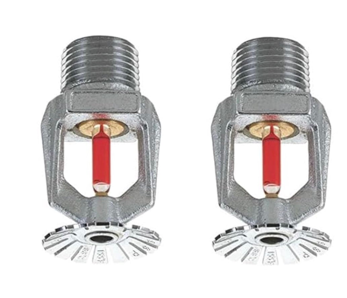 Chrome-Plated Automatic Fire Sprinkler Head with Temperature-Activated Red Glass Bulb, Professional Grade Fire Suppression System, Pack of 2