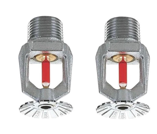 Chrome-Plated Automatic Fire Sprinkler Head with Temperature-Activated Red Glass Bulb, Professional Grade Fire Suppression System, Pack of 2