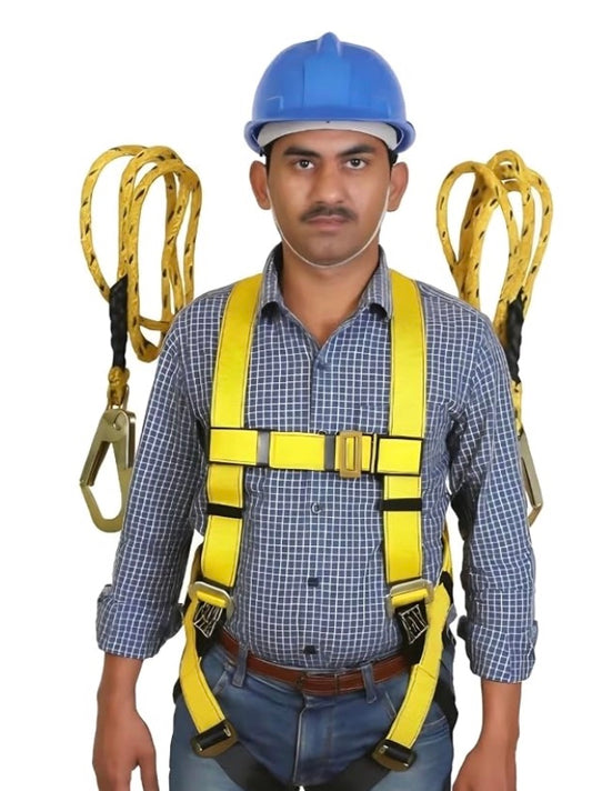 Altiguard Safety Harness Belt for Height Workers with Dual Hooks | Free Size, Full Body Harness, Braided Rope Lanyard, Carabiner Hooks, Fall Protection