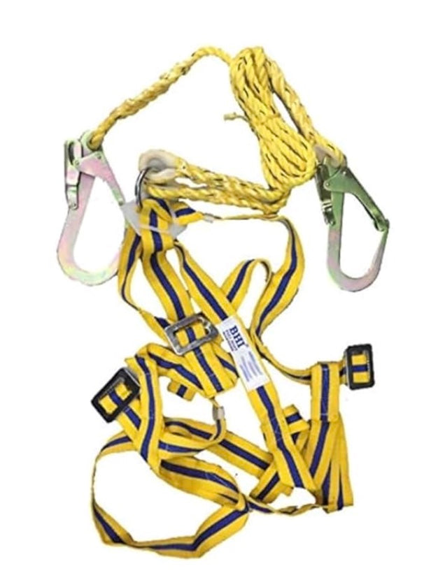 Cfi Professional Safety Harness with Double Lanyard, Yellow, Full Body Fall Protection Equipment for Construction, Climbing, Working at Height, Safety Belt