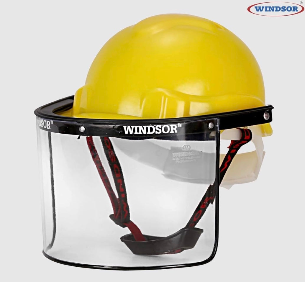SFS Windsor Safety Helmet Ratchet with Spring Face Shield (8X16 Inch,Yellow)