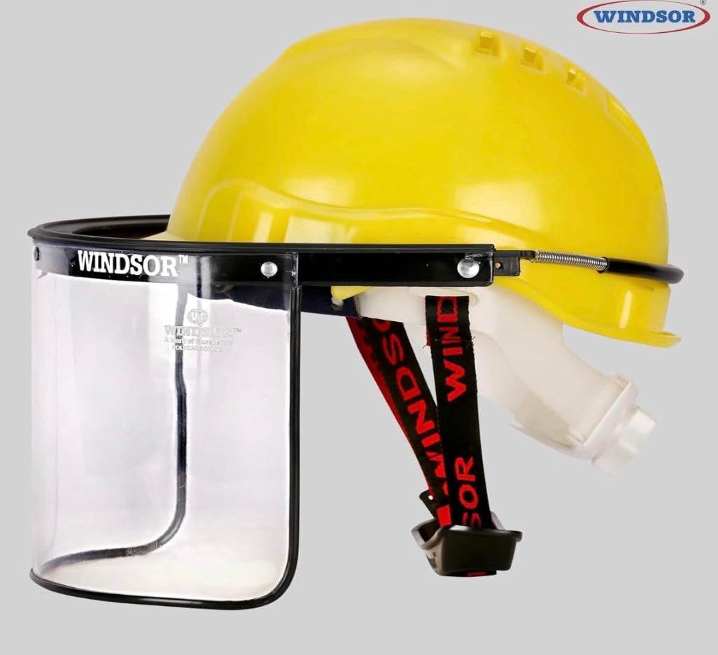 SFS Windsor Safety Helmet Ratchet with Spring Face Shield (8X16 Inch,Yellow)