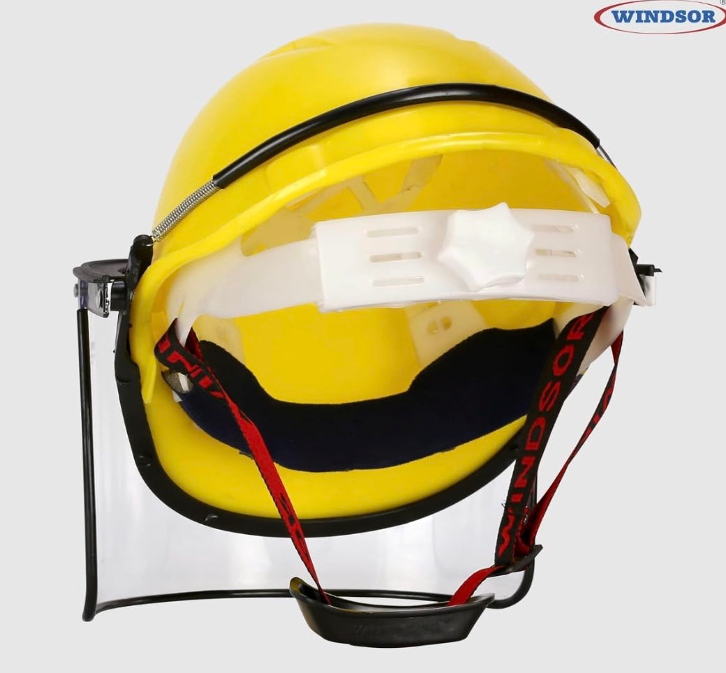 SFS Windsor Safety Helmet Ratchet with Spring Face Shield (8X16 Inch,Yellow)