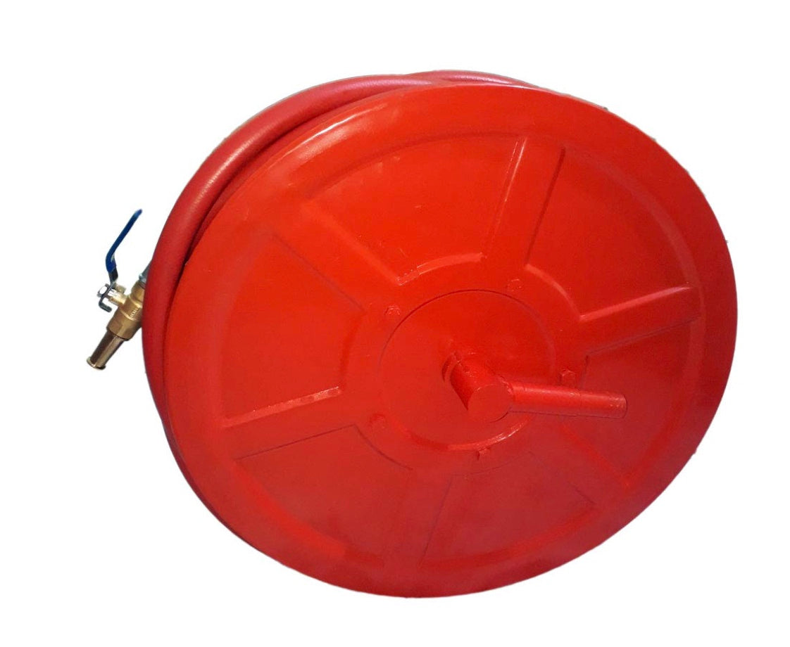 CHANDOKS Mild Steel First Aid Hose Reel Drum with 30 mtr Pipe and Nozzle (Red)