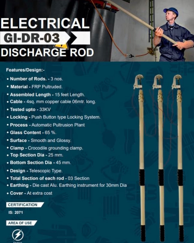 CHANDOKS Electrical Discharge Rod, 15 Feet, Tested Upto 33 KV, with 4 Sq. mm Copper Cable 6 Mtr Long
