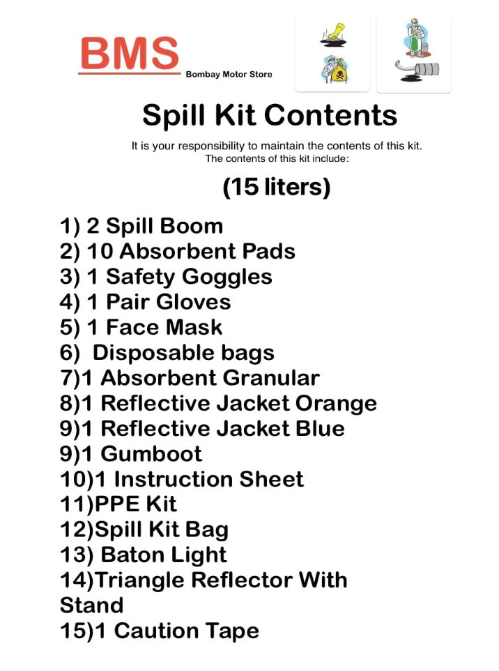 Spill Kit 15 LTR | Chemical Spill Kit | Oil Spill Kit | Spill Kit for Hospital | Spill Control Kit | Hospital Spill Kit (Absorb: Chemicals, Bases, Solvents, Mixed Chemicals, Acidic & Alkalis Liquids)