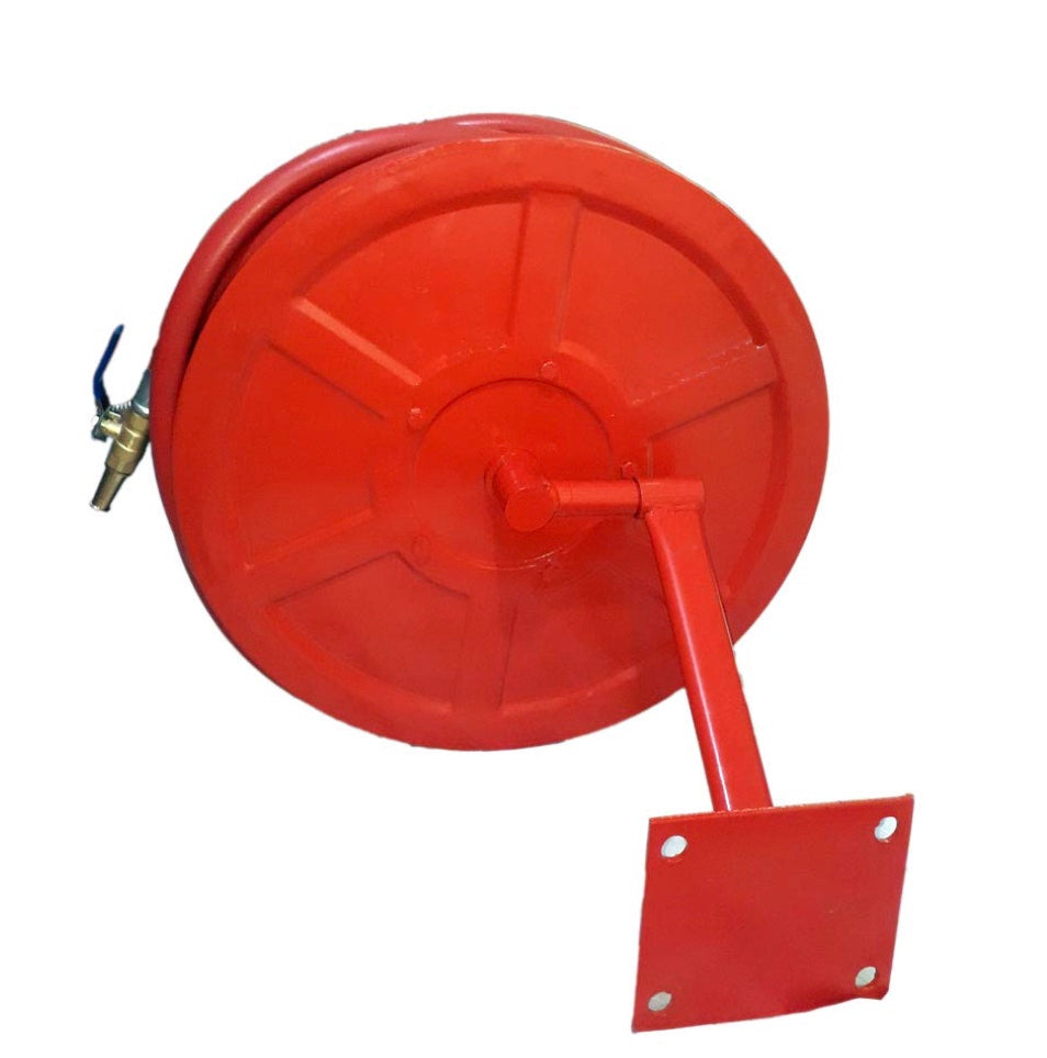 Chandoks Mild Steel First Aid Hose Reel Drum with 30 mtr Pipe and Nozzle (Red)