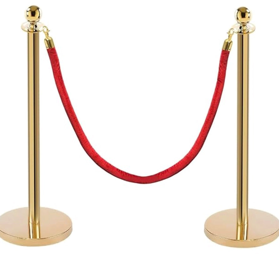 Red Velvet, 5Ft 2" Thick Stanchion Queue Barrier Velvet Rope, Crowd Control Barrier Hooks for Ball Top Stanchions (1 Pc, Gold Hooks)