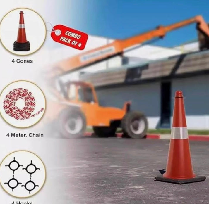 Road Traffic Cone with Reflective Strips Social Distancing Safety Cones/Dividers Light Weight Traffic Safety Cone Road Safety Cone Red Color (Pack of 4)