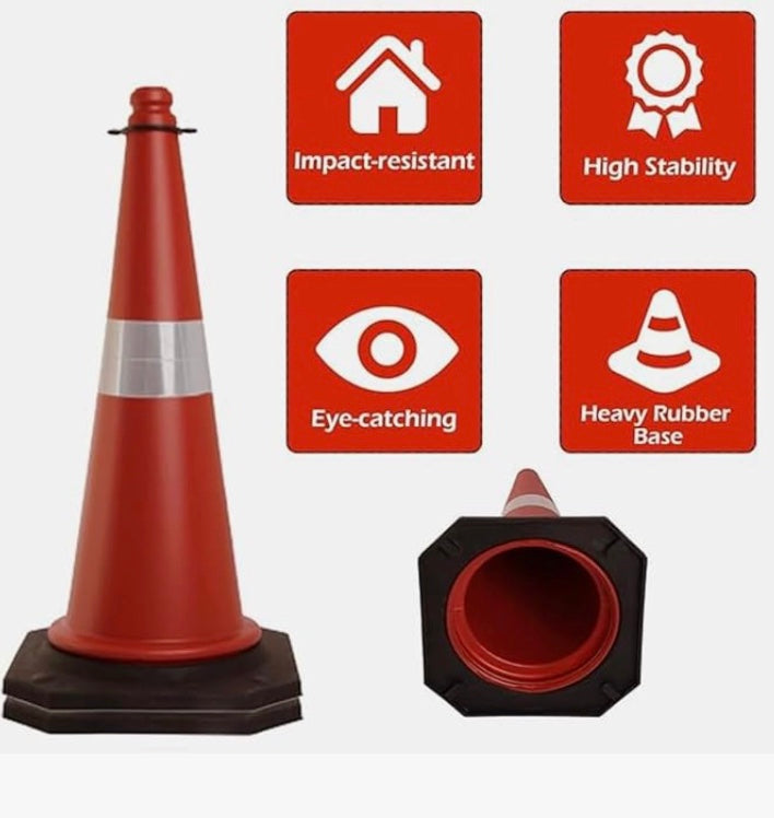 Road Traffic Cone with Reflective Strips Social Distancing Safety Cones/Dividers Light Weight Traffic Safety Cone Road Safety Cone Red Color (Pack of 4)