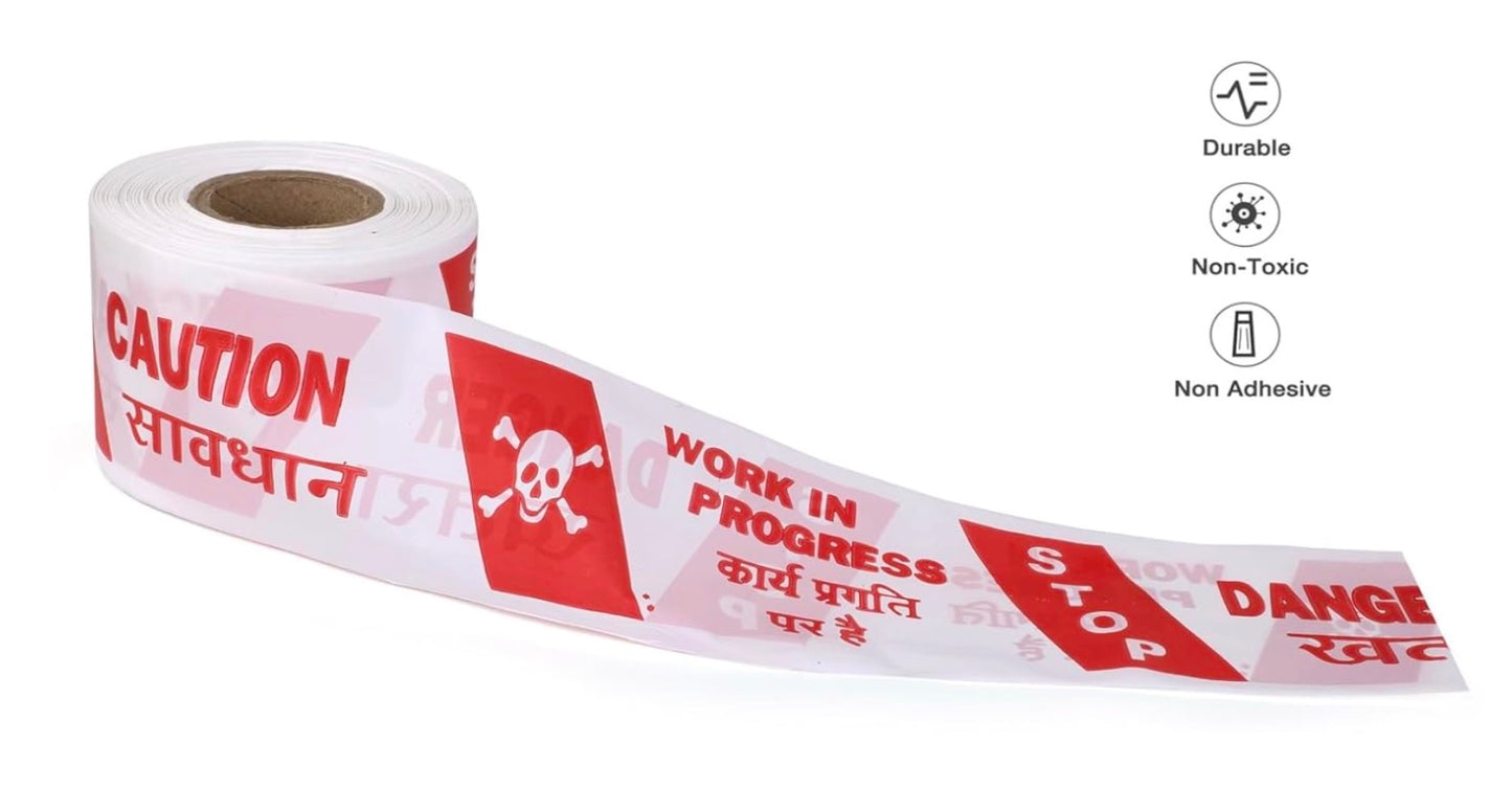 PREMIER GREEN TECH 100M x 75MM Red & White Non-Adhesive Barricade Warning Tape