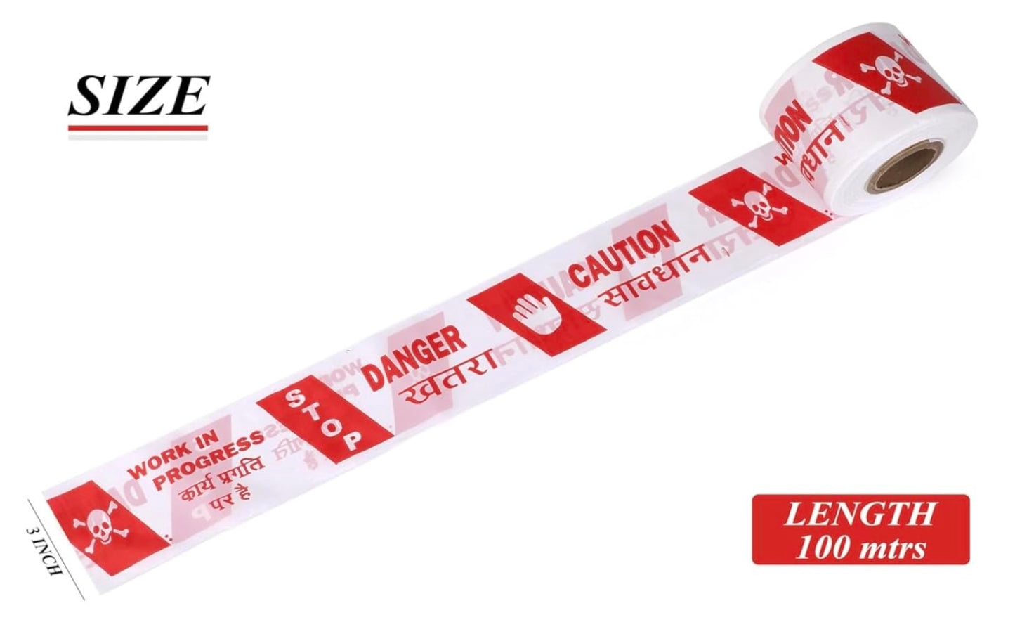 PREMIER GREEN TECH 100M x 75MM Red & White Non-Adhesive Barricade Warning Tape