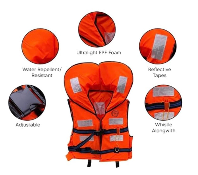 Life Jacket (Pack of 1) Polyster Fabric with EPE Foam for Adult Safety Jacket Along with Whistle for Swimming, Boating, Floating- Weight Capacity Upto 125 Kg (1)