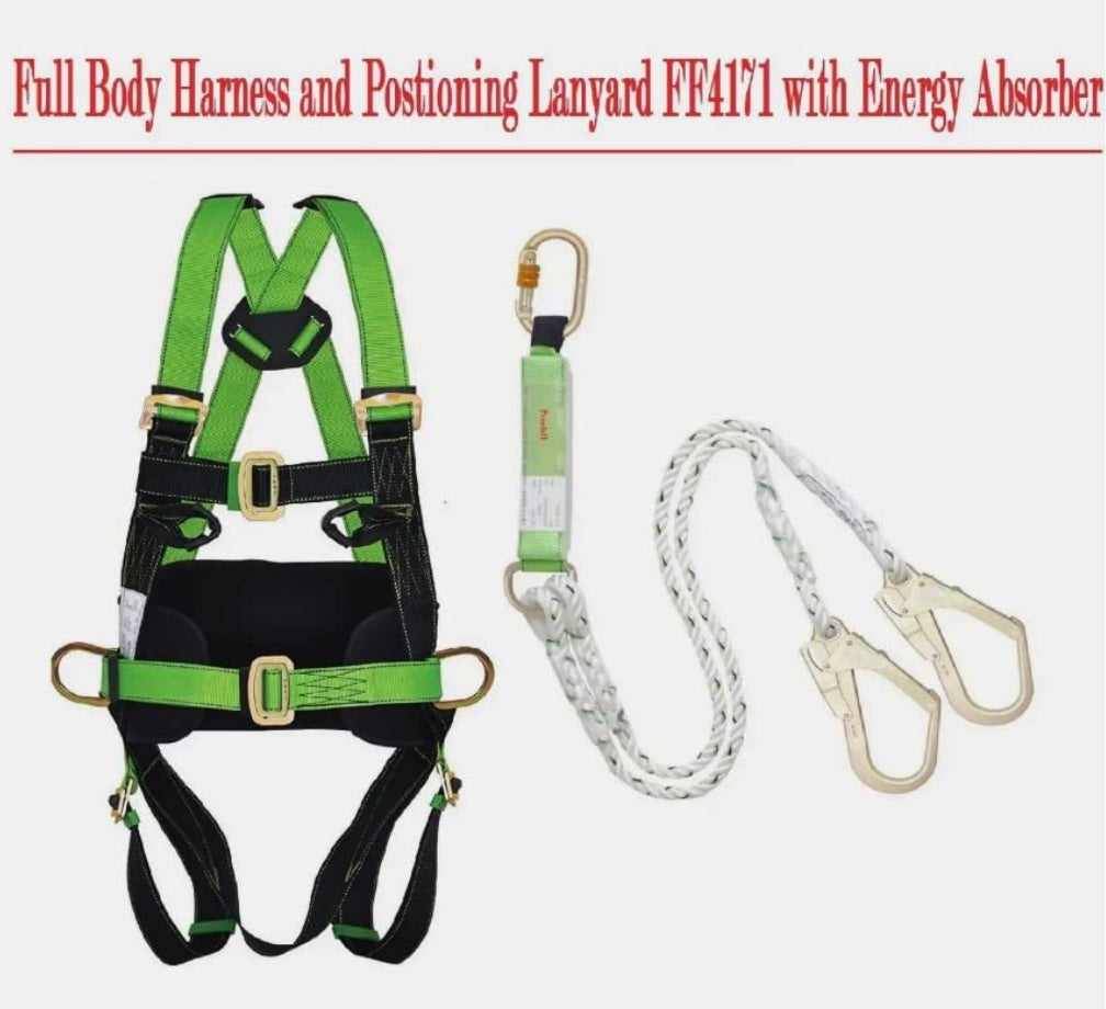 Full Body Safety Harness Belt, Construction Kit with Rope, Hard Hat, Gloves and Carry Bag, Building Window Cleaning Kit, Tower Safty Kit, Construction Safety Kit