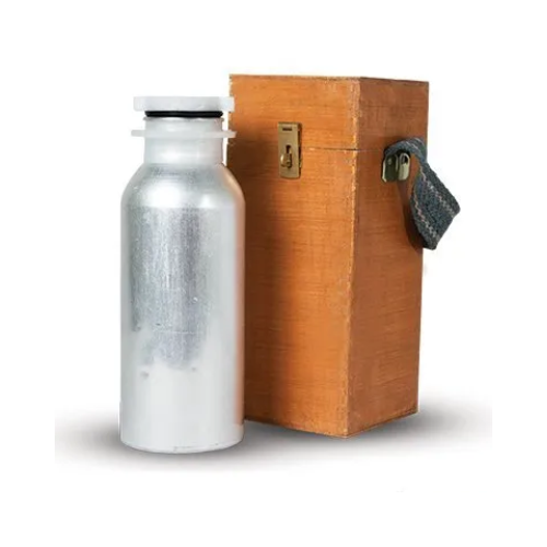 1 L Aluminium Fuel Sample Bottle with Wooden Storage Box | Leak-Proof Petrol & Diesel Sample Container | Petrol Pump Fuel Testing Bottle