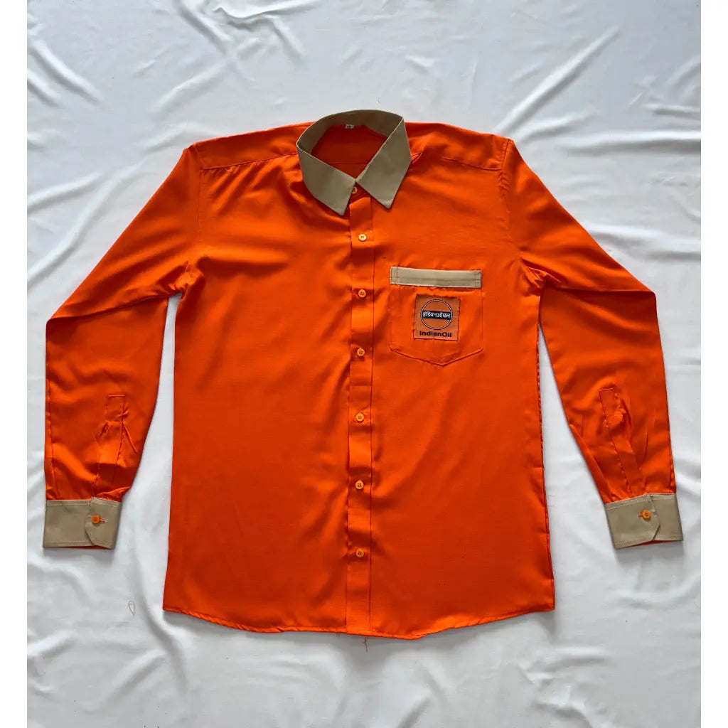 IOCL Petrol Pump Uniform Orange Full Sleeve Shirt | Premium Industrial Workwear | Petrol Pump Staff Uniform | Comfortable Duty Shirt