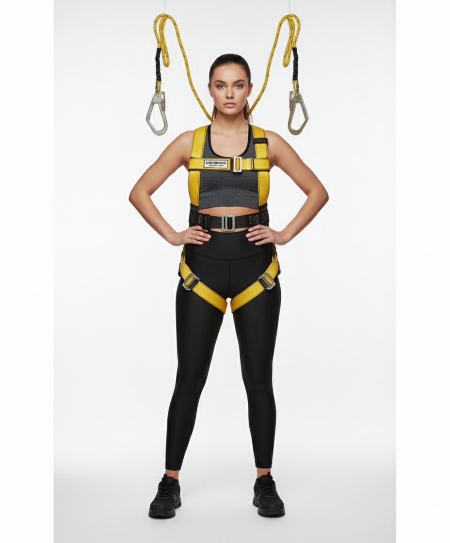 Altiguard Safety Harness Belt for Height Workers with Dual Hooks | Free Size, Full Body Harness, Braided Rope Lanyard, Carabiner Hooks, Fall Protection