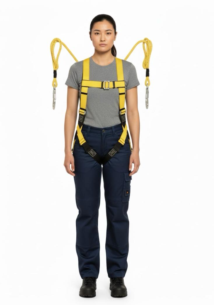 Altiguard Safety Harness Belt for Height Workers with Dual Hooks | Free Size, Full Body Harness, Braided Rope Lanyard, Carabiner Hooks, Fall Protection