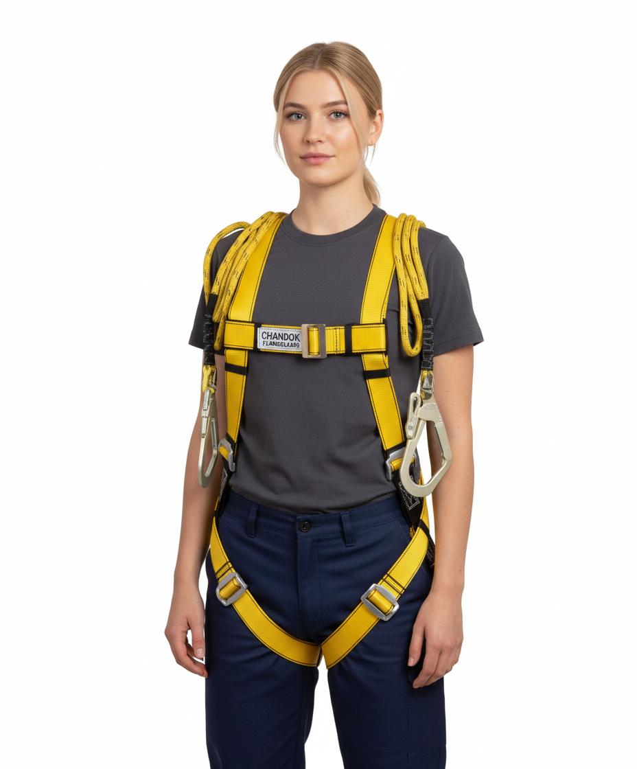 Altiguard Safety Harness Belt for Height Workers with Dual Hooks | Free Size, Full Body Harness, Braided Rope Lanyard, Carabiner Hooks, Fall Protection