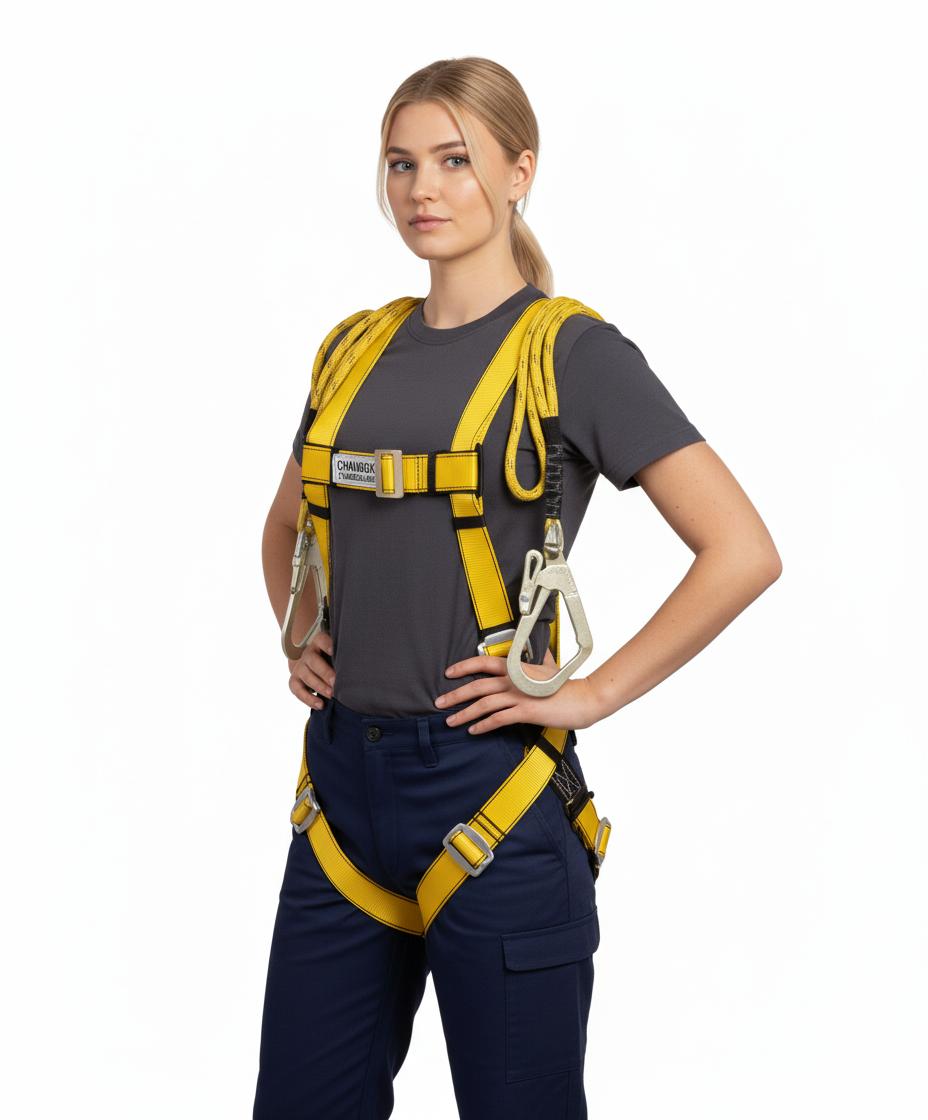 Altiguard Safety Harness Belt for Height Workers with Dual Hooks | Free Size, Full Body Harness, Braided Rope Lanyard, Carabiner Hooks, Fall Protection